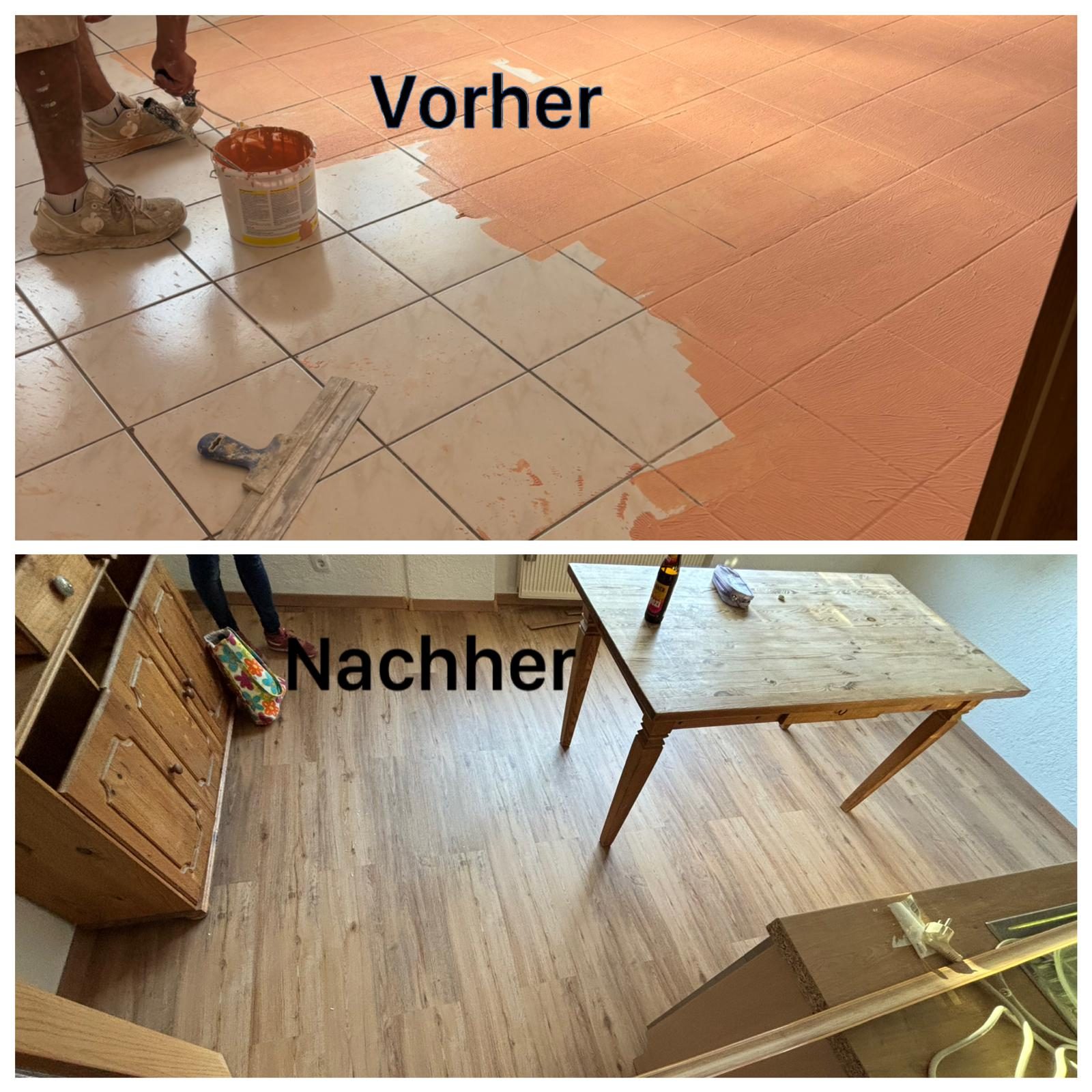 Vorher-Nachher-Ansicht eines erneuerten Bodenbelags